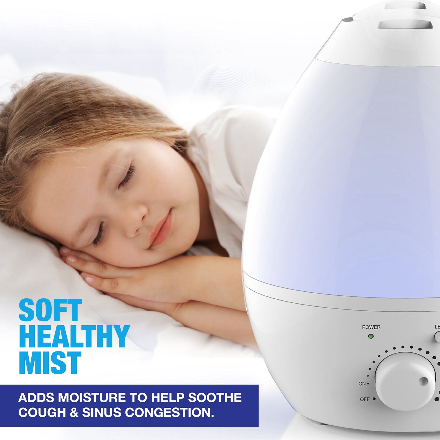 Bell + Howell Cool Ultrasonic Humidifier with XL 1 Gallon Capacity, Built in Aroma Diffuser, 7 Color Changing Nightlight