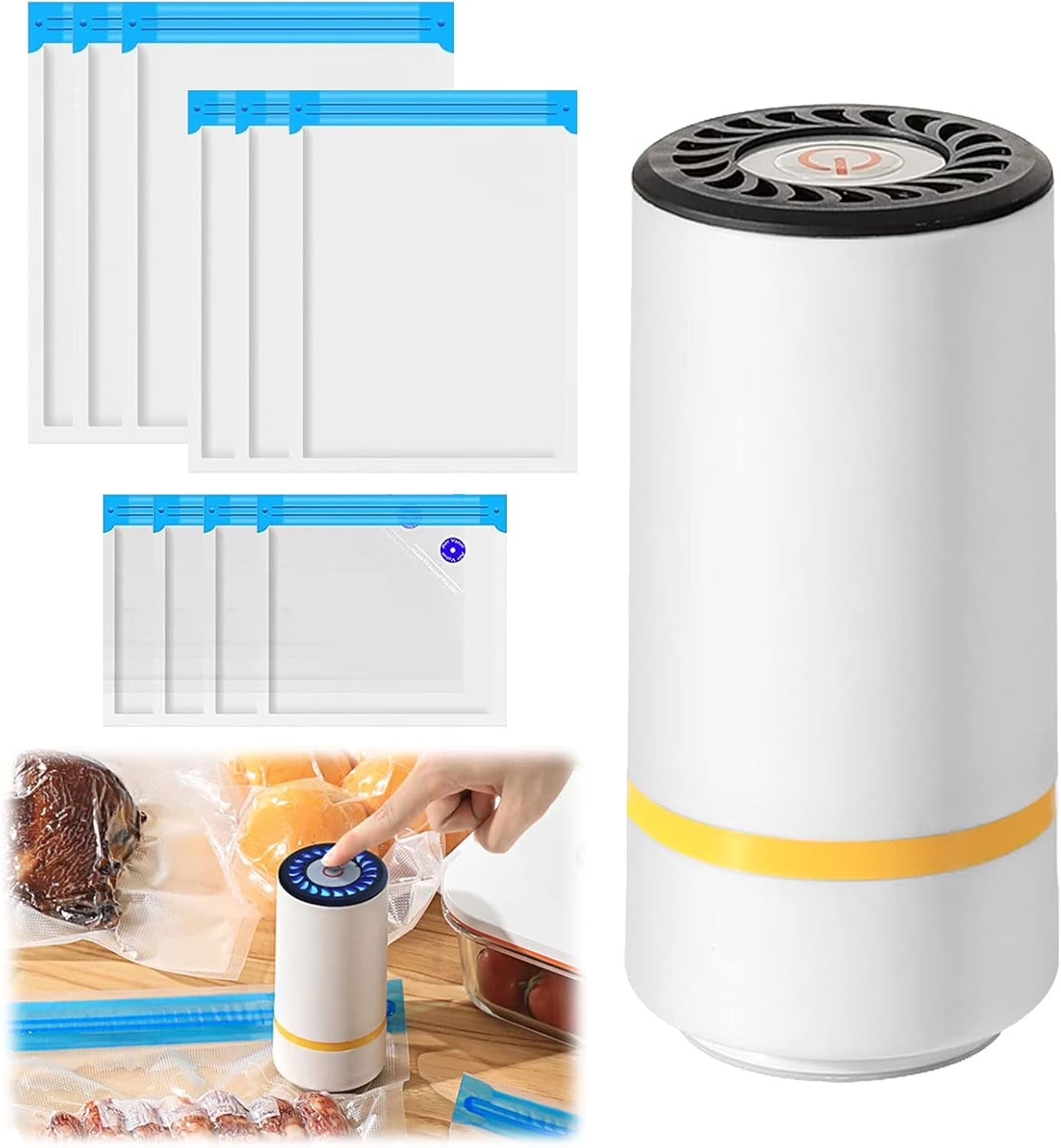 Vacuum Sealer Set with 10 Vacuum Bags, Portable Handheld Electric Mason Jar Food Storage Saver Kit Vacuum Sealer Machine Rechargeable Electric Vacuum Sealer Kit