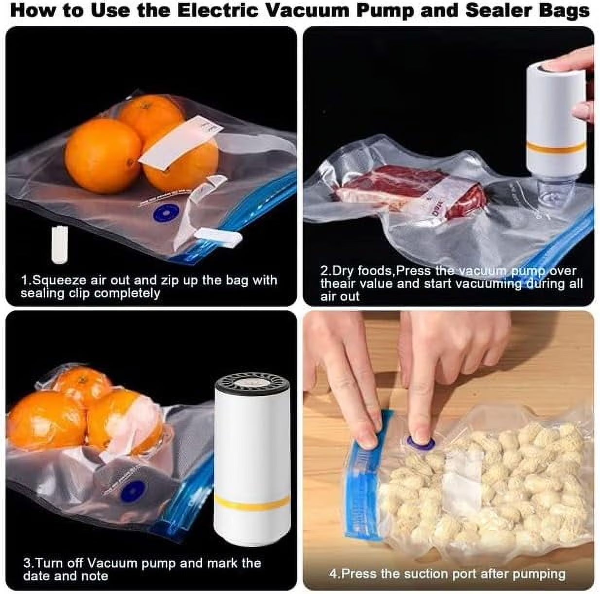 Vacuum Sealer Set with 10 Vacuum Bags, Portable Handheld Electric Mason Jar Food Storage Saver Kit Vacuum Sealer Machine Rechargeable Electric Vacuum Sealer Kit