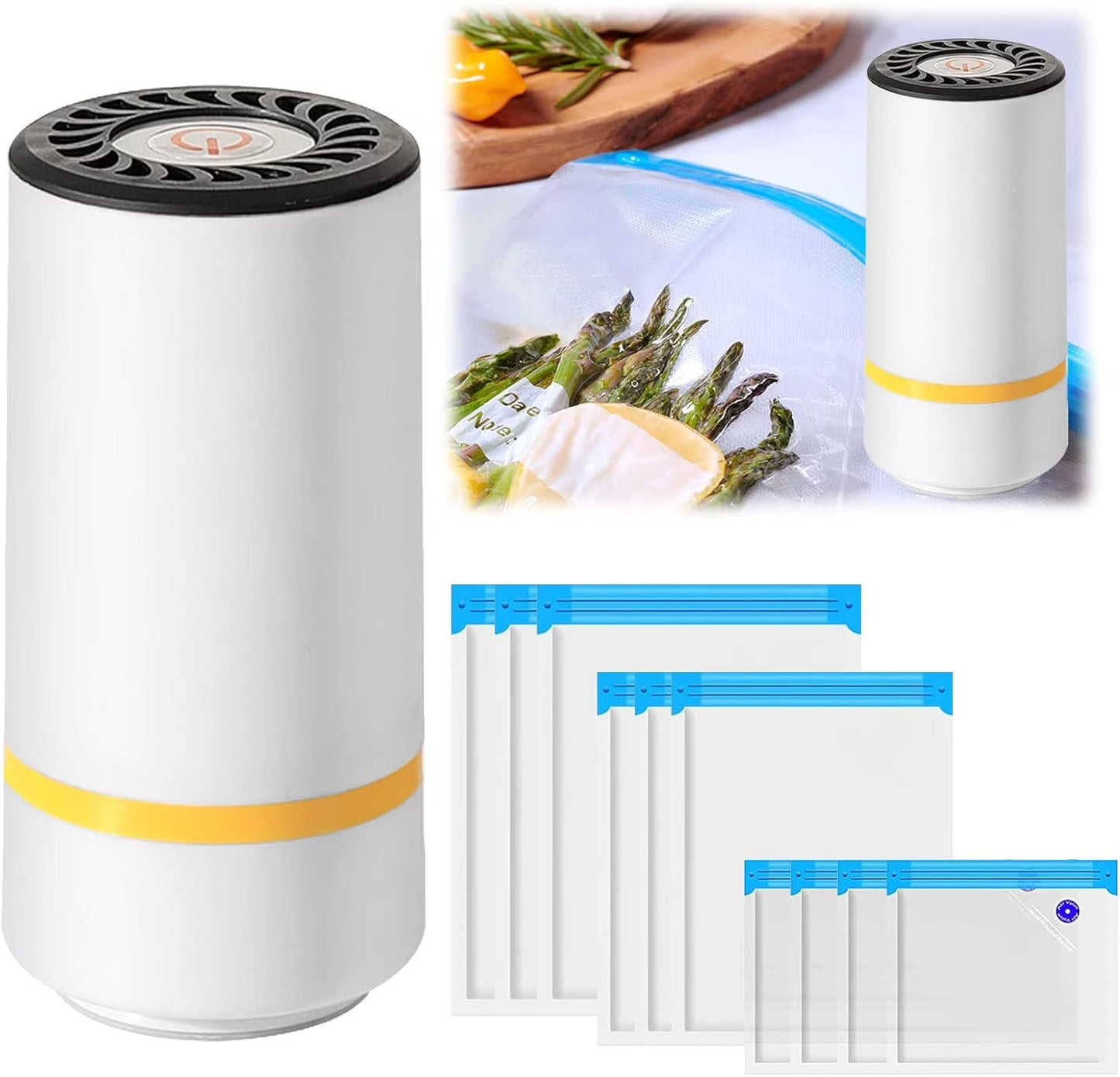 Vacuum Sealer Set with 10 Vacuum Bags, Portable Handheld Electric Mason Jar Food Storage Saver Kit Vacuum Sealer Machine Rechargeable Electric Vacuum Sealer Kit