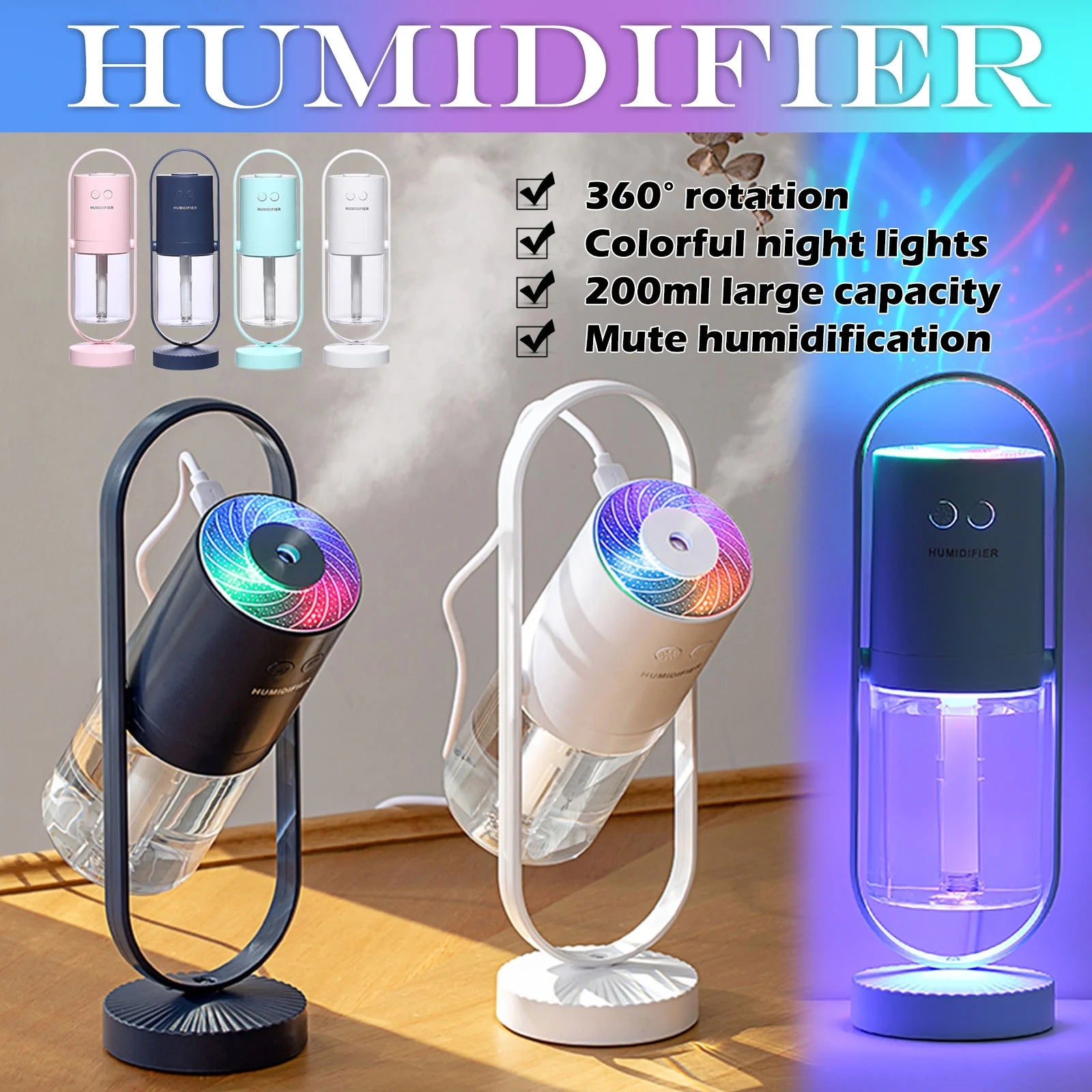 Cool Mist Humidifier Humidifier Desktop Mini Humidifier Aroma Diffuser 360° Angle for Bedroom Room Office Car Living Room and Dining Room
