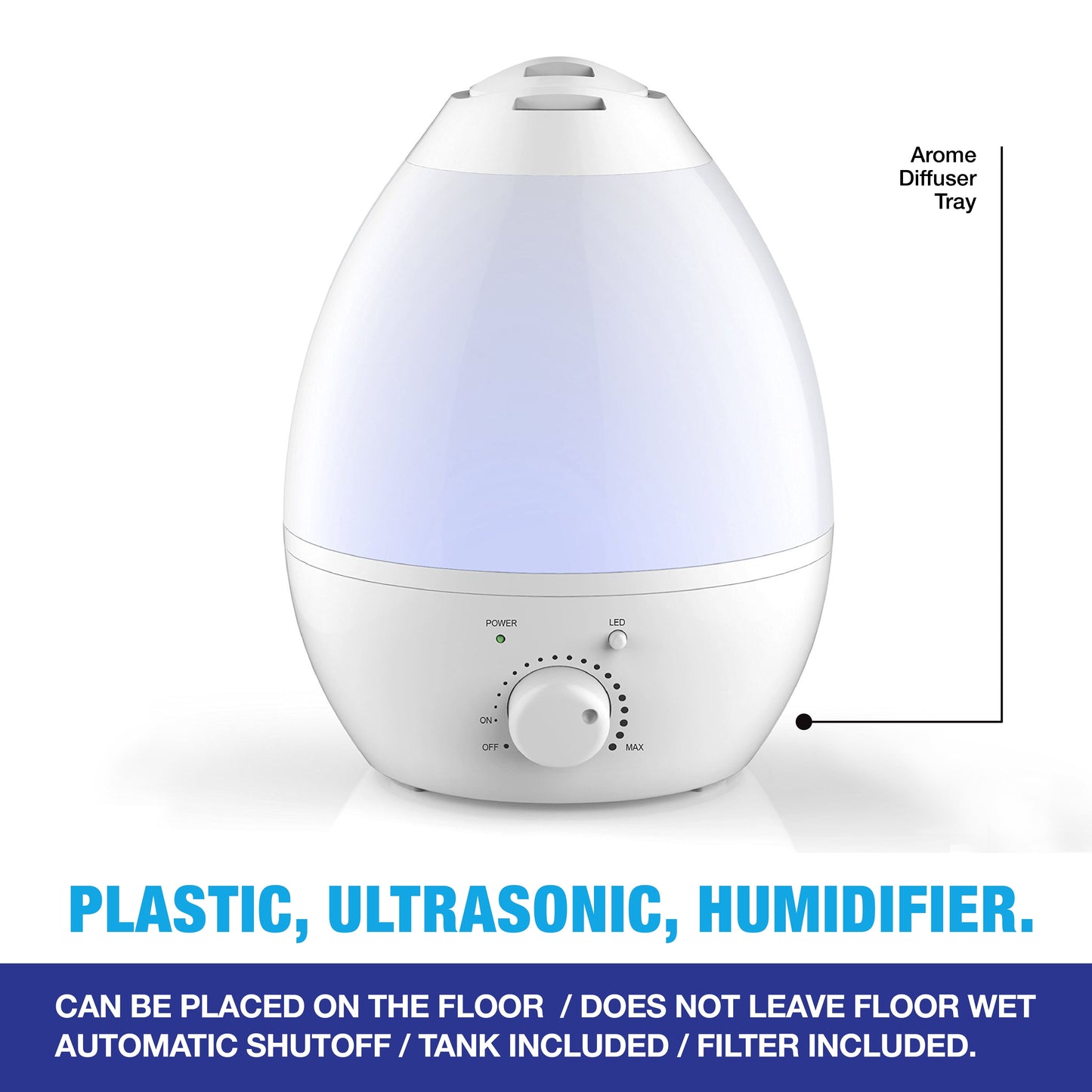 Bell + Howell Cool Ultrasonic Humidifier with XL 1 Gallon Capacity, Built in Aroma Diffuser, 7 Color Changing Nightlight