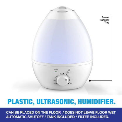 Bell + Howell Cool Ultrasonic Humidifier with XL 1 Gallon Capacity, Built in Aroma Diffuser, 7 Color Changing Nightlight